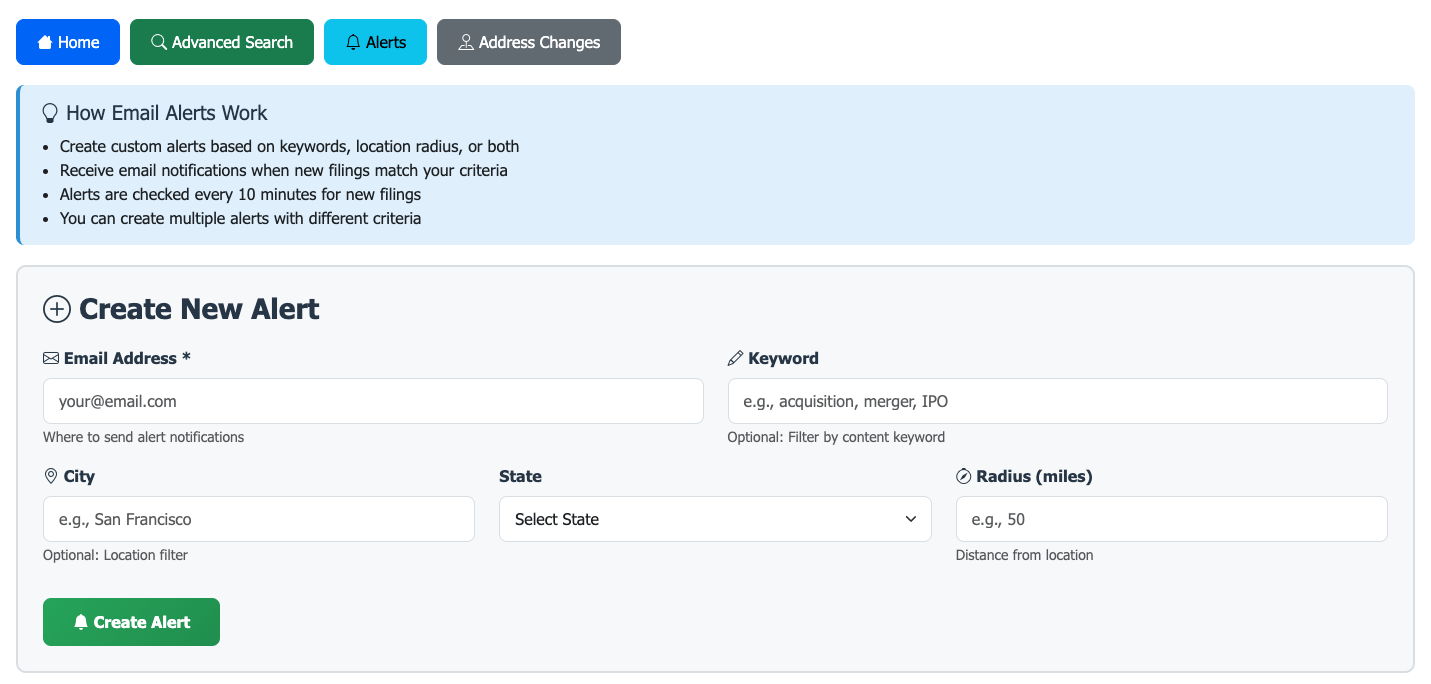 Email Alerts Dashboard
